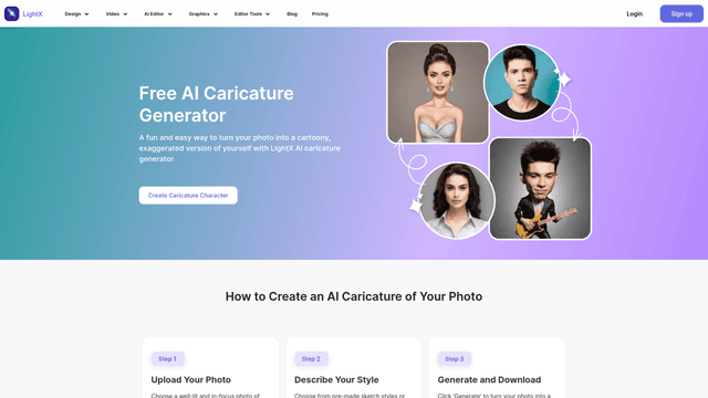 Thumbnail image for AI Caricature Generator By LightX