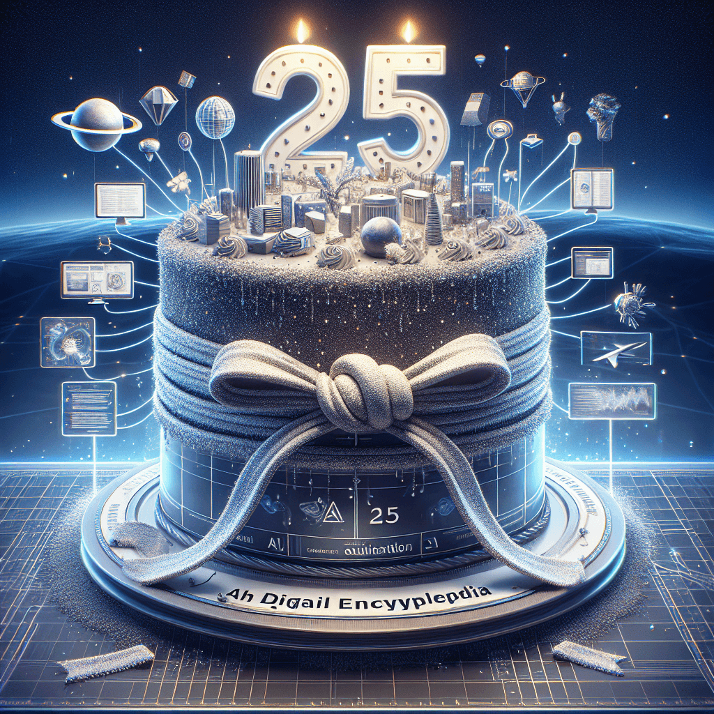 Banner for Wikipedia's 25th Anniversary: Tying the Knot with AI Titans for a Sustainable Future