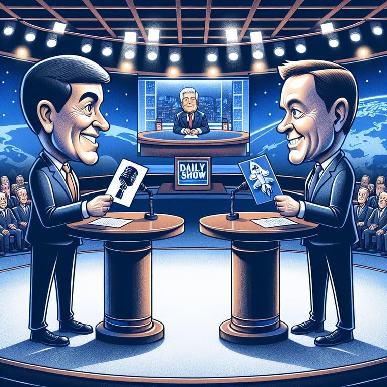 Banner for Jon Stewart Extends Unedited Invite to Elon Musk for 'The Daily Show' Face-Off!