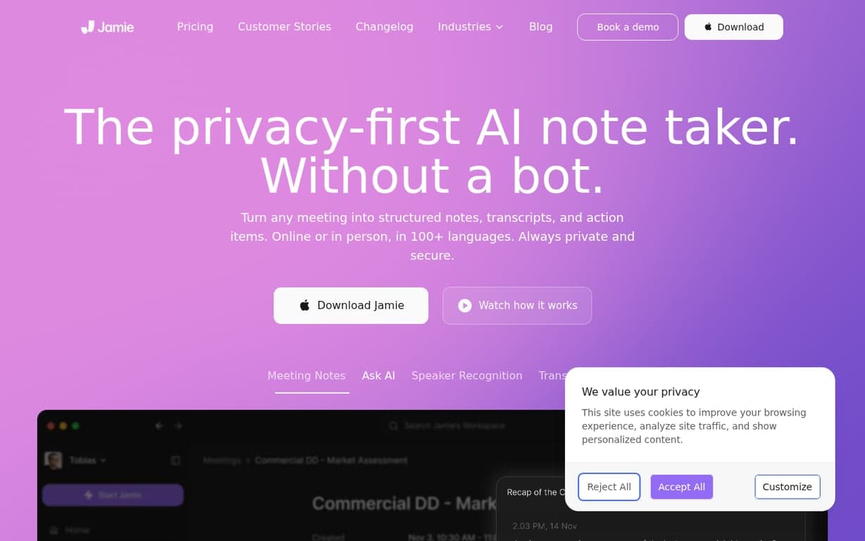 jamie - AI Notetaker for Meeting Notes & Automated Ac... screenshot