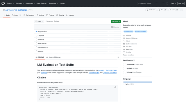 Thumbnail image for LM Evaluation Test Suite by AI21Labs