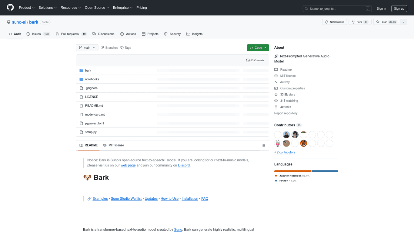 Suno AI Bark screenshot