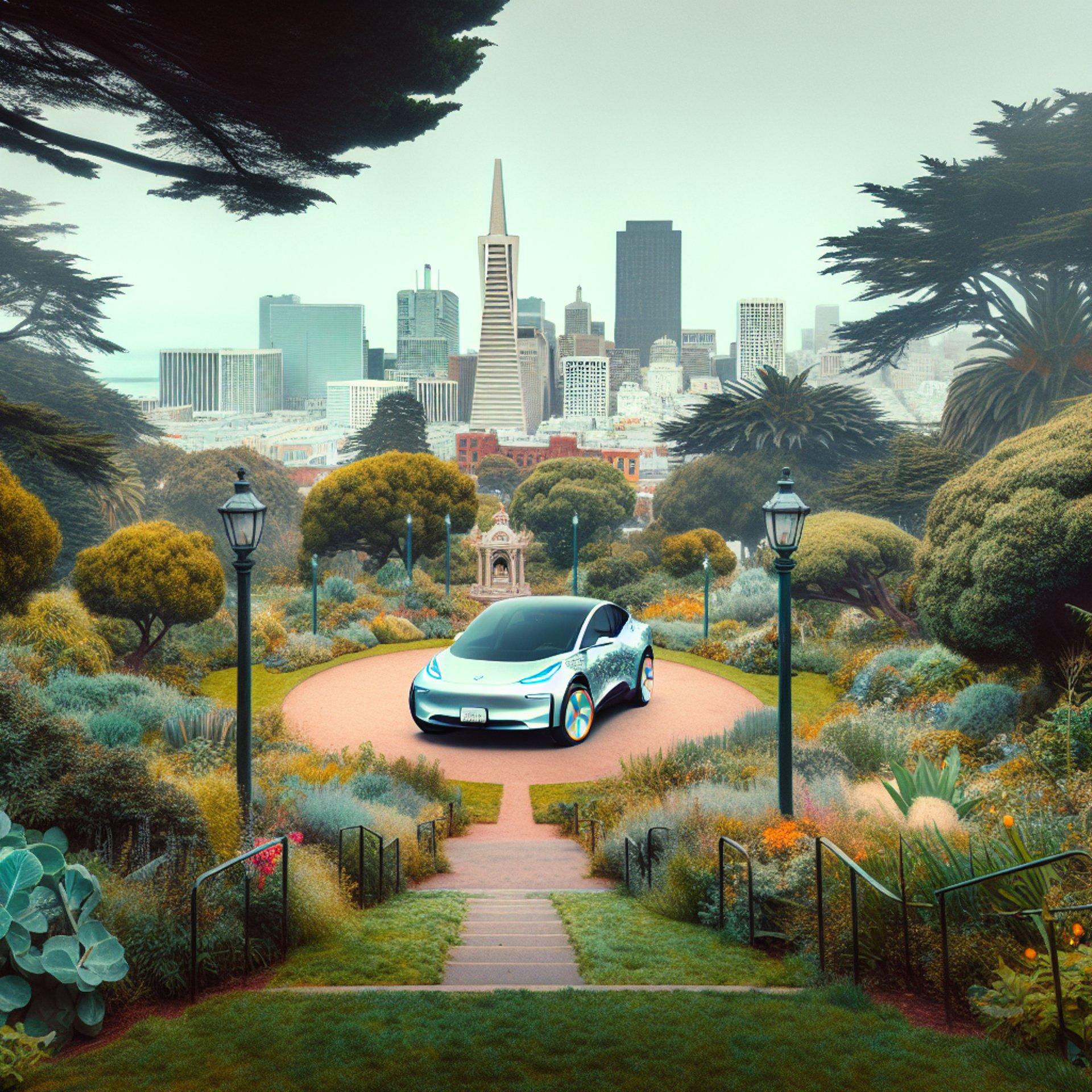 Banner for Mystery Tesla Appears in San Francisco's Alta Plaza Park