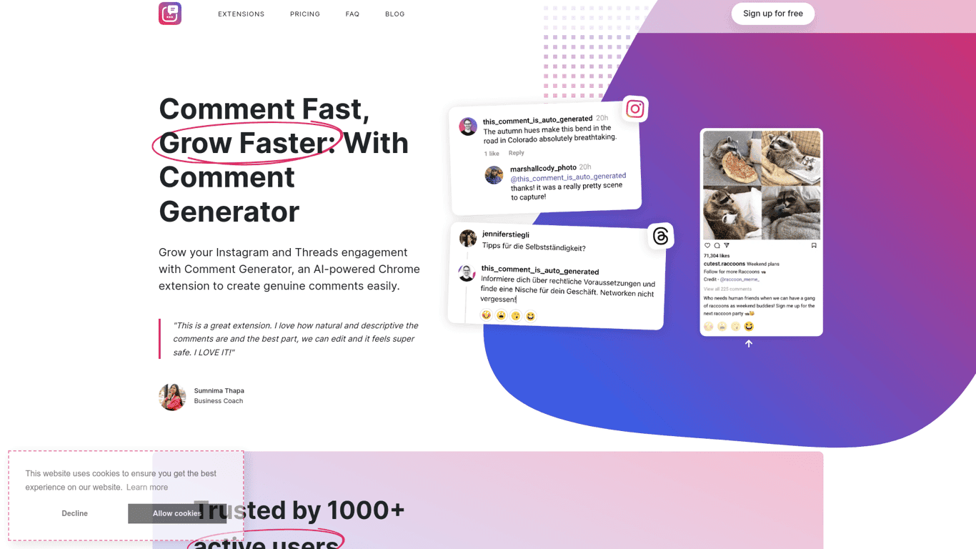 Insta Comment Generator screenshot