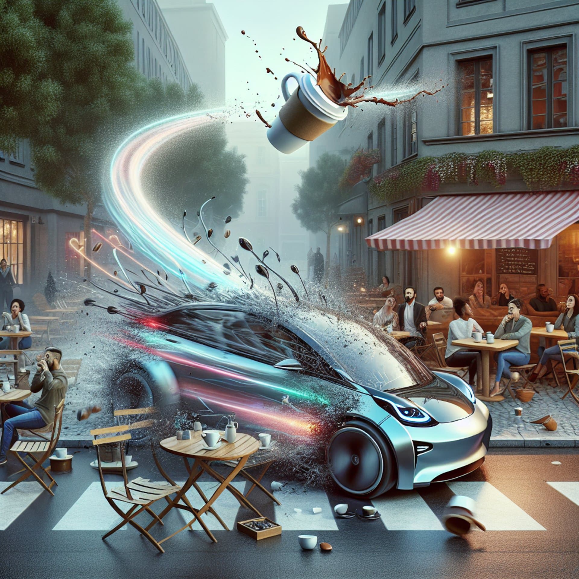 High-Speed Tesla Crash Turns Coffee Break into Chaos