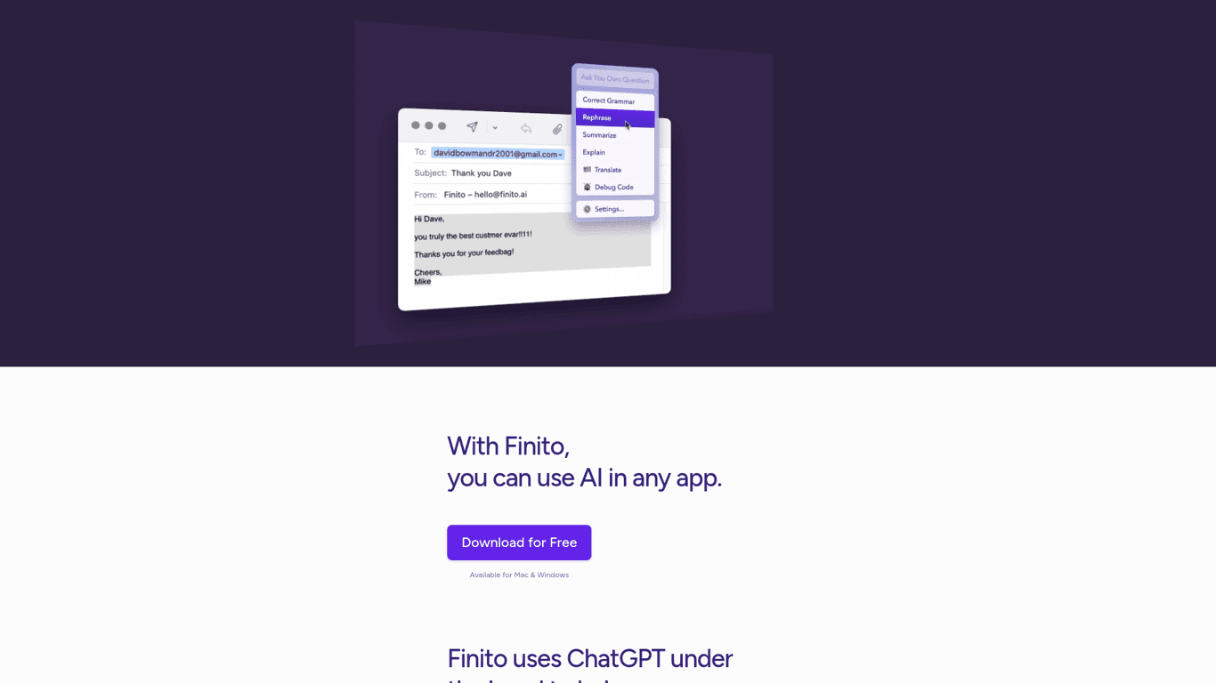 Finito AI screenshot