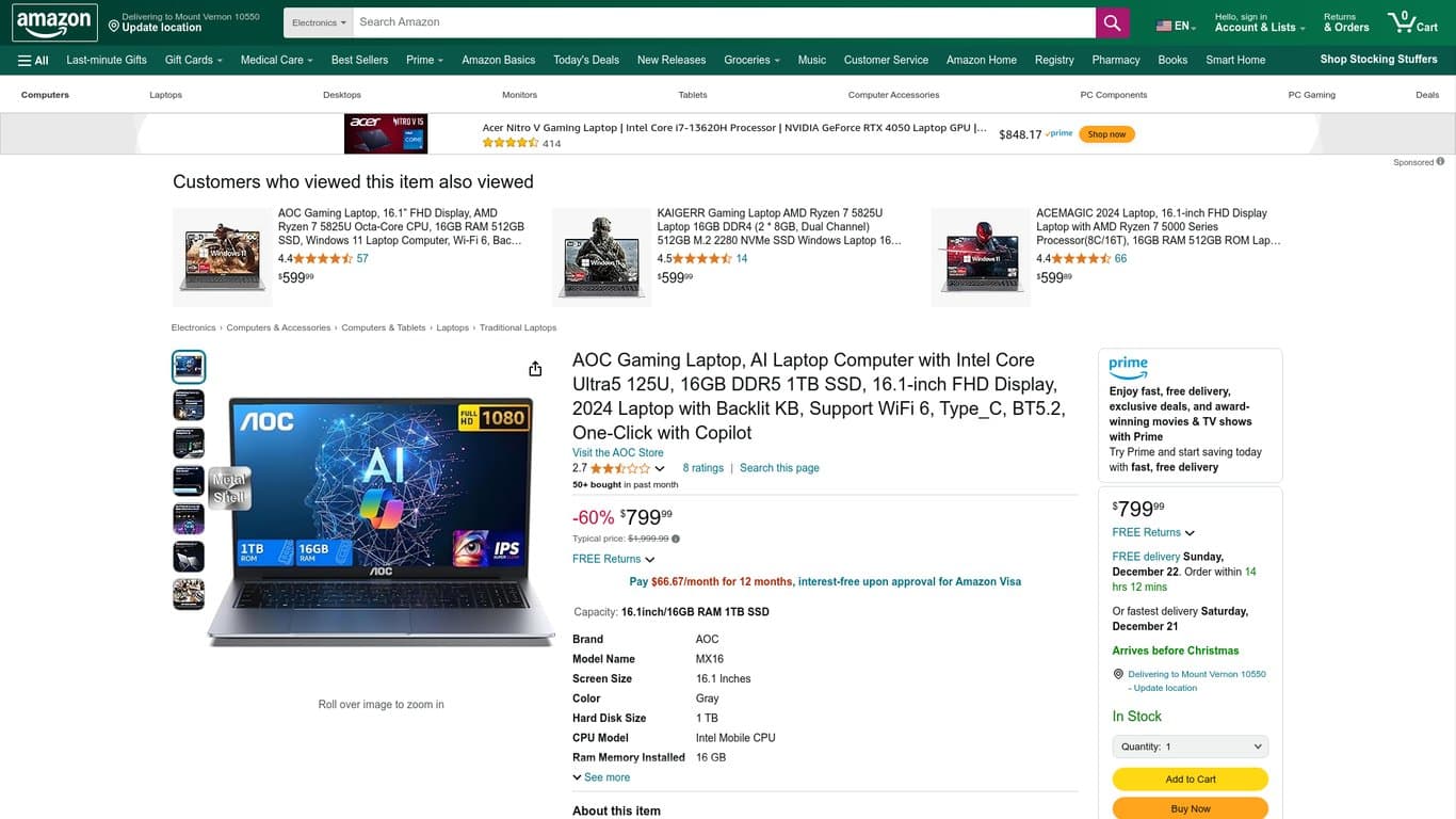 AOC AI Gaming Laptop screenshot