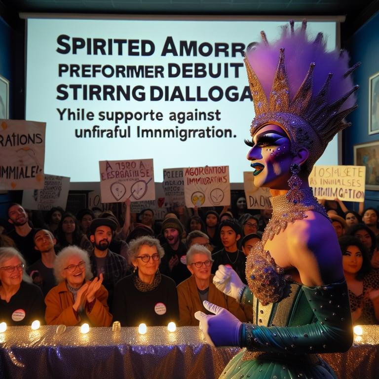 Banner for Vivian Jenna Wilson's Drag Debut Stirs Dialogue at Anti-ICE Fundraiser