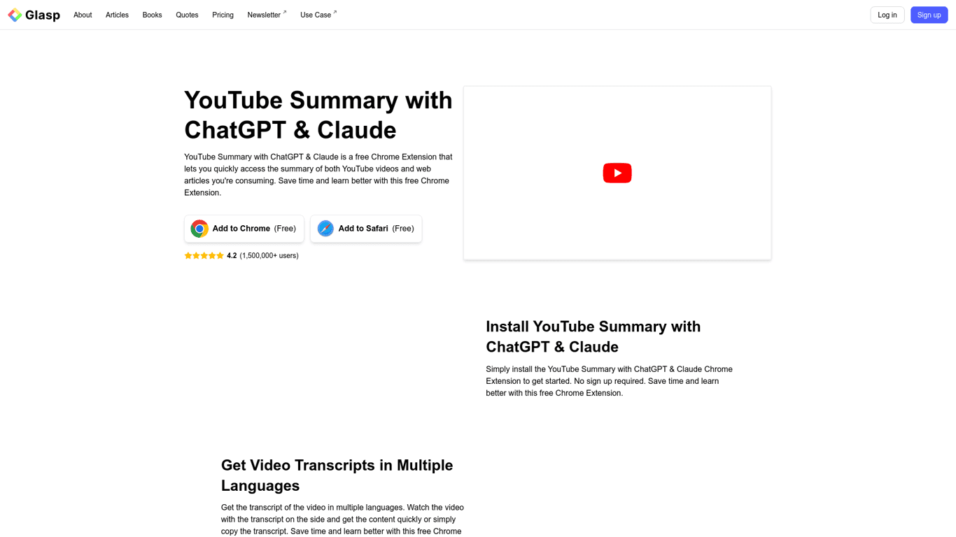 Glasp YouTube Summarizer screenshot