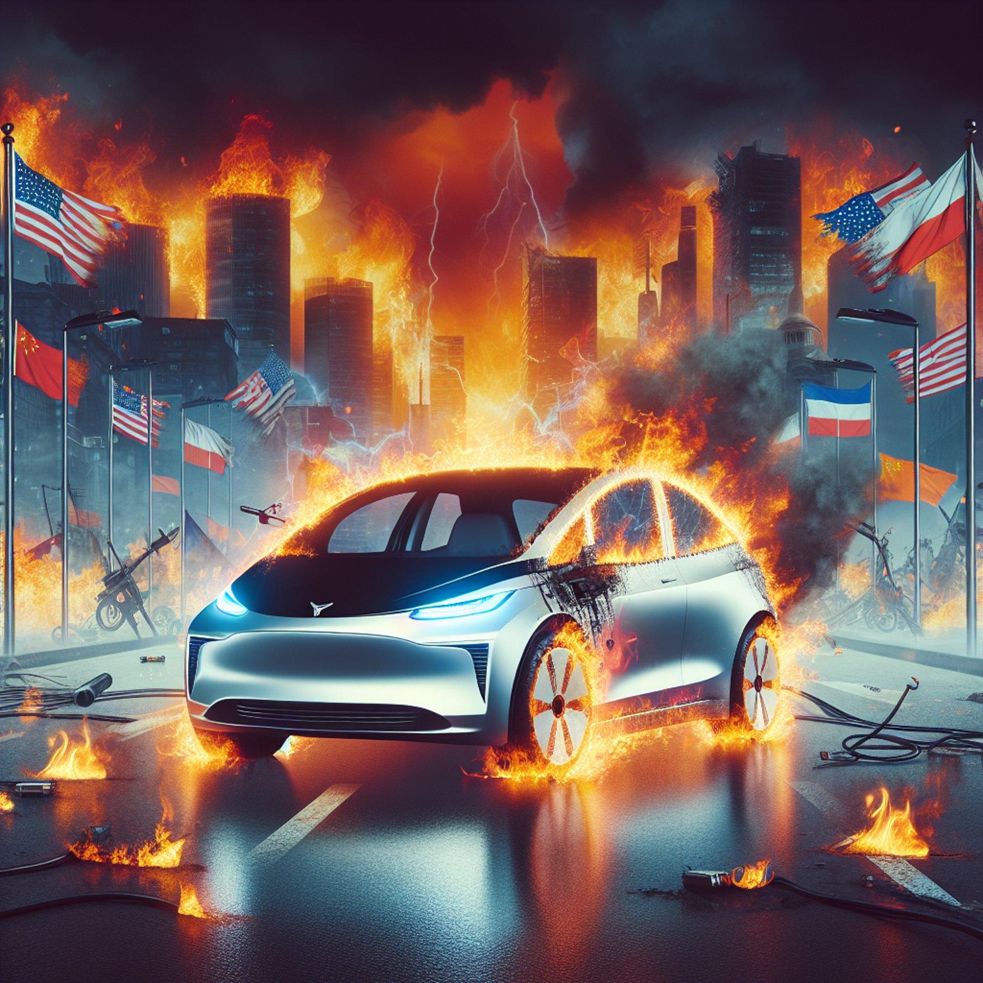 Banner for Tesla Drama: Model S Set Ablaze Amidst Political Turmoil