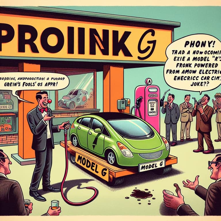 Banner for Elon Musk Teases Tesla's April Fools' Gag with 'Model G' Gas Car Prank