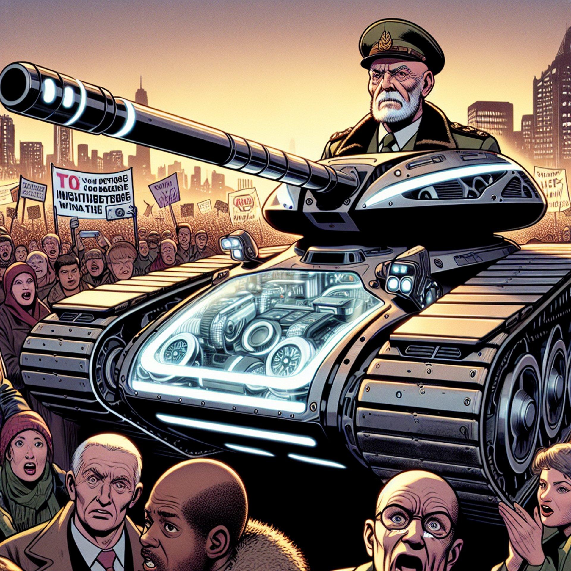 Banner for War Vet Stuns with 'Tesla Tank' in Anti-Fascism Protest