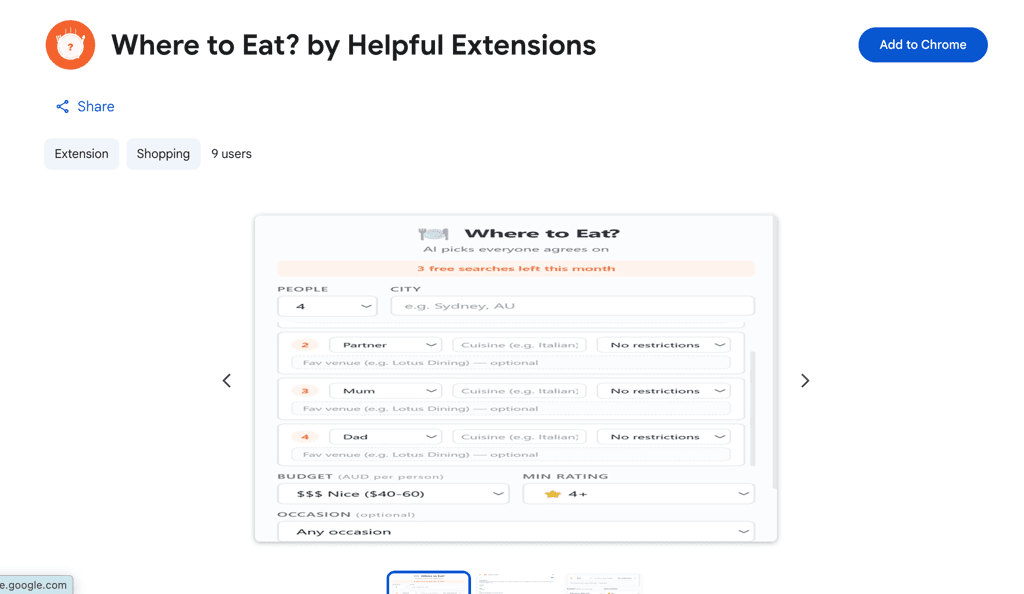 Where to Eat? by Helpful Extensions screenshot