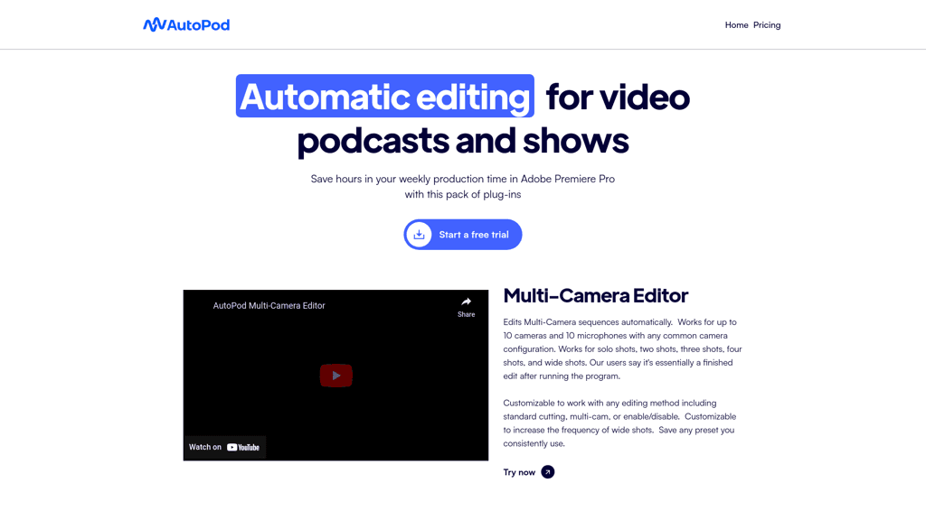 AutoPod landing page screenshot