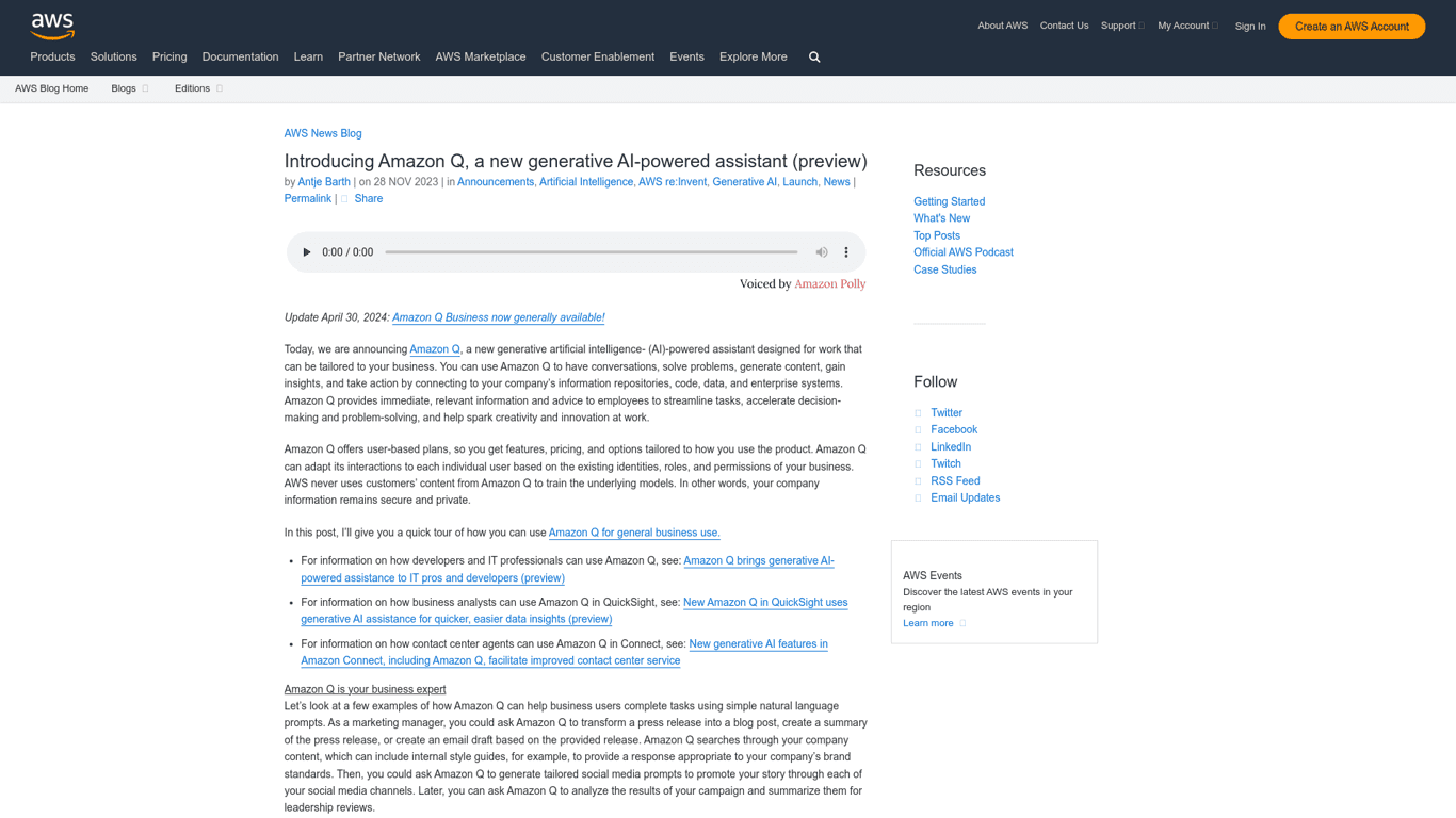 Amazon Q screenshot