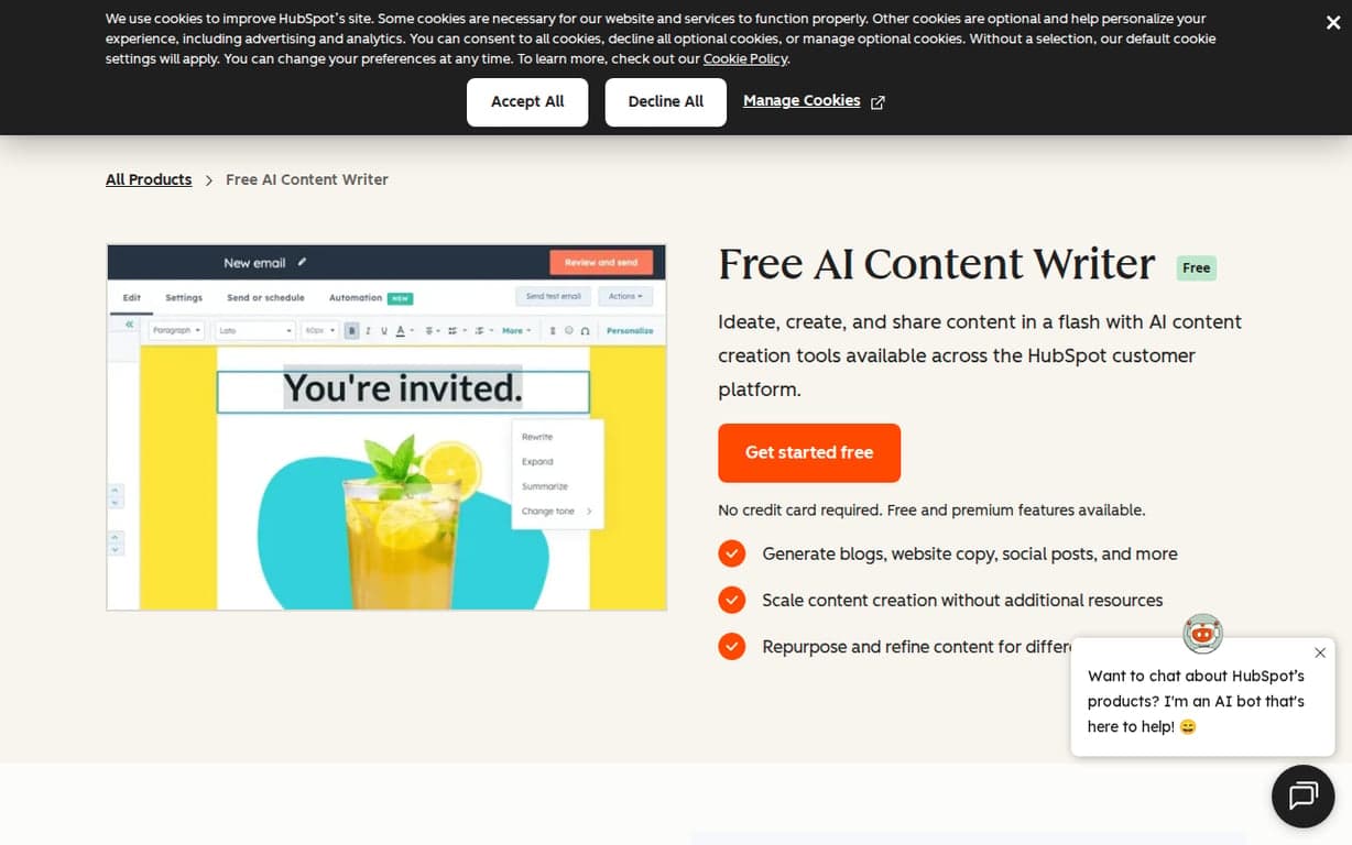 AI Content Writer | HubSpot screenshot