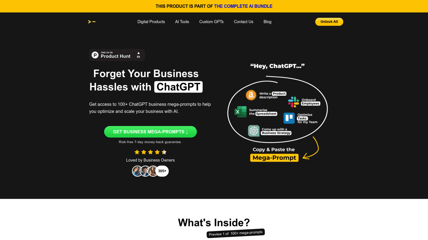 100+ ChatGPT Mega-Prompts for Business screenshot