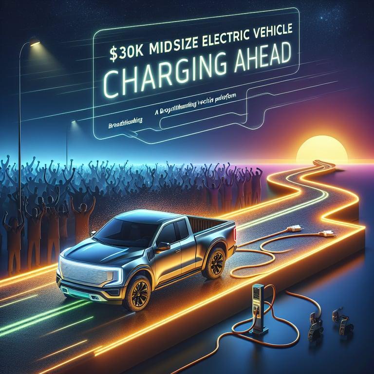 Banner for Ford Charges Ahead: Unveils $30K Midsize Electric Pickup with Groundbreaking EV Platform