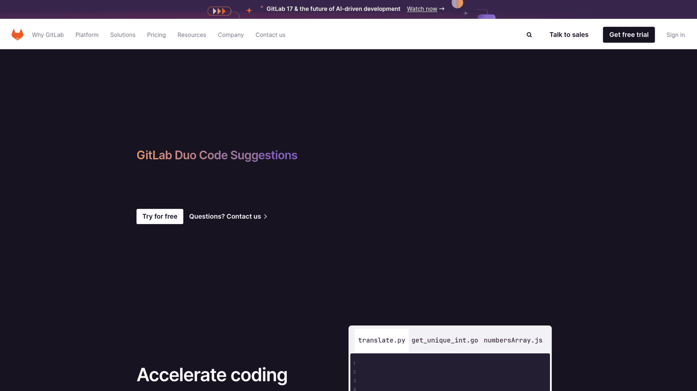 Gitlab code suggestions screenshot
