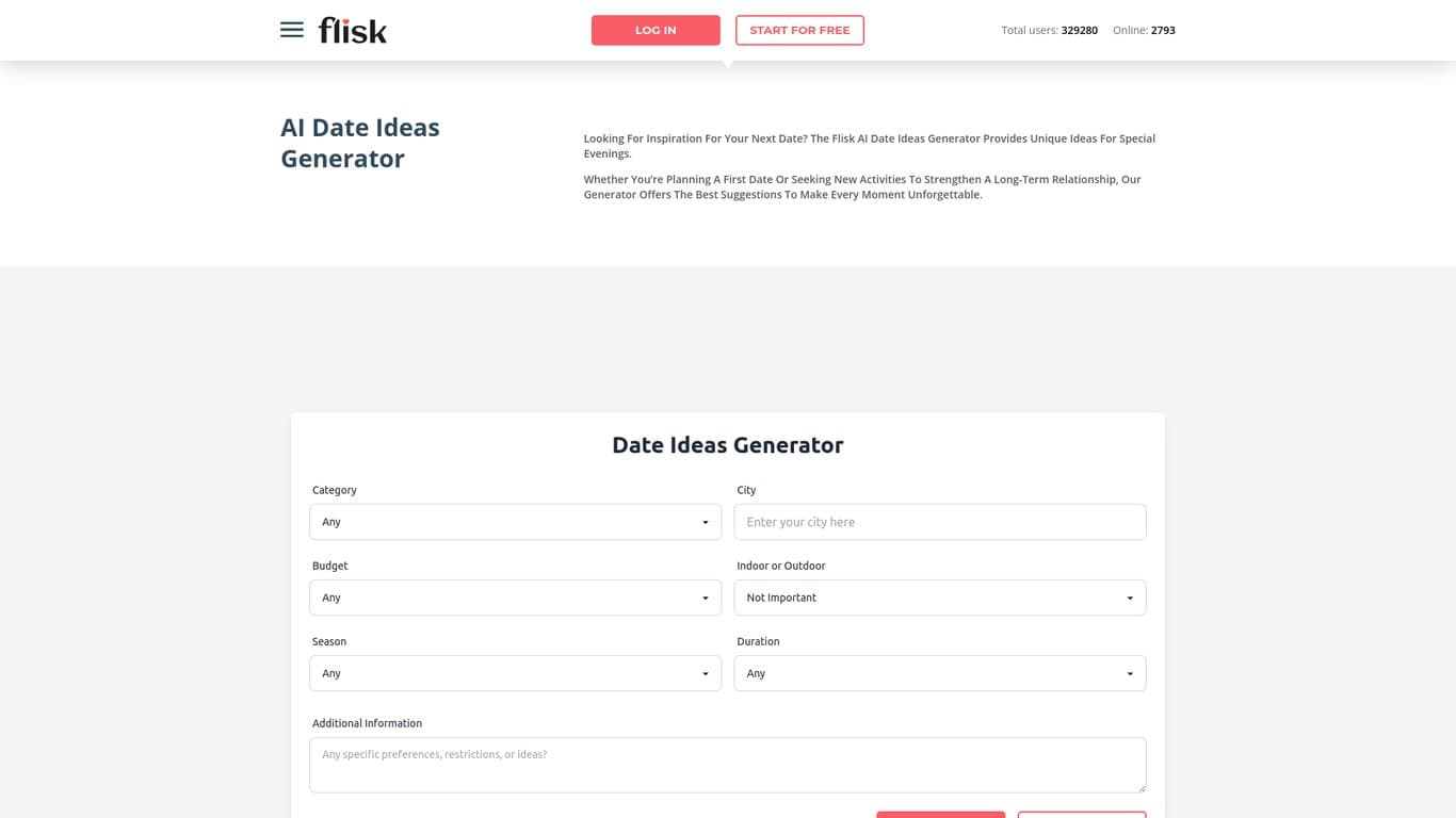 AI Date Ideas Generator - Flisk screenshot