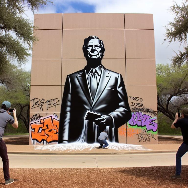 Banner for Elon Musk's Colossal Bust Faces Vandalism in Texas: Artful Controversy or Mischief?