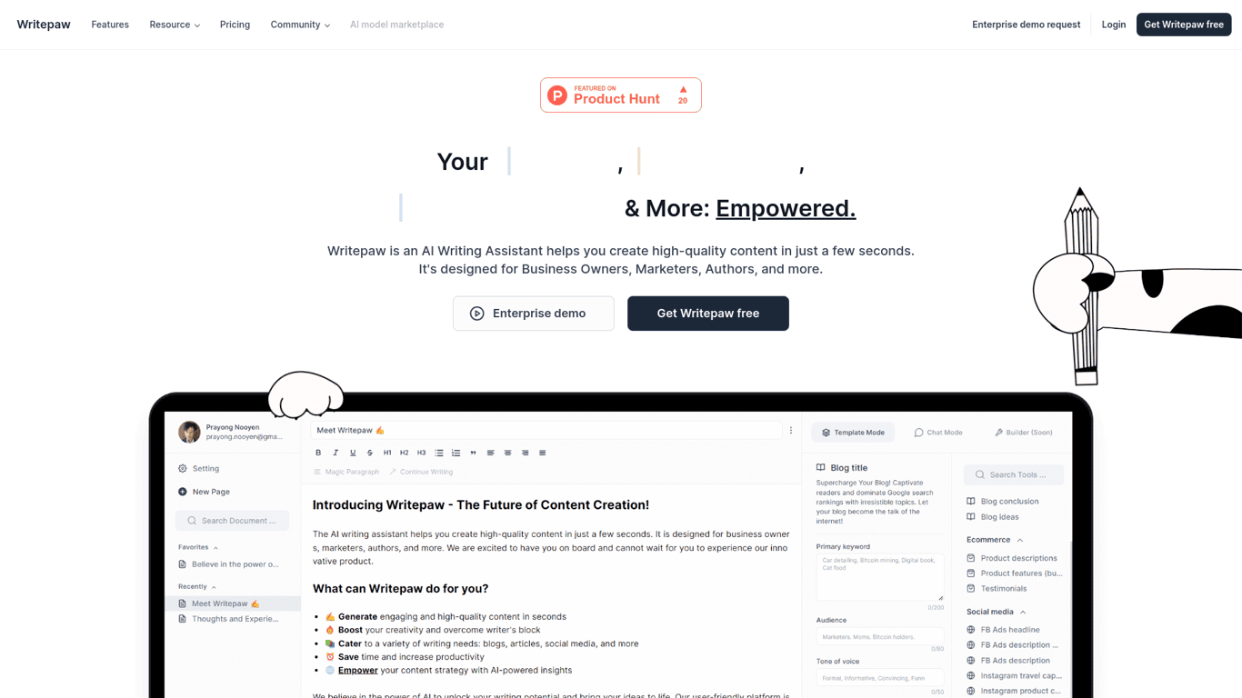 Writepaw screenshot
