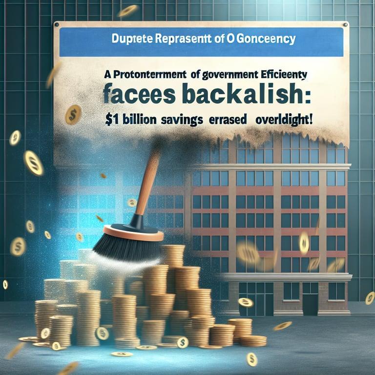 Banner for Elon Musk's Department of Government Efficiency Faces Backlash: $1 Billion Savings Scrubbed Overnight!