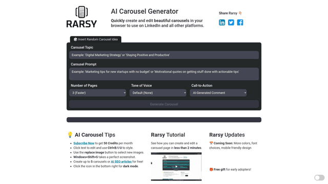 Thumbnail image for AI Carousel Generator - Rarsy