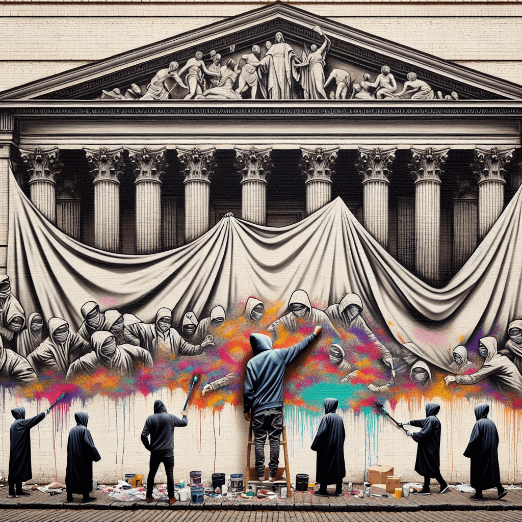 Banner for Banksy Rolls Out New Mural at Royal Courts of Justice... and It's Already Covered Up!