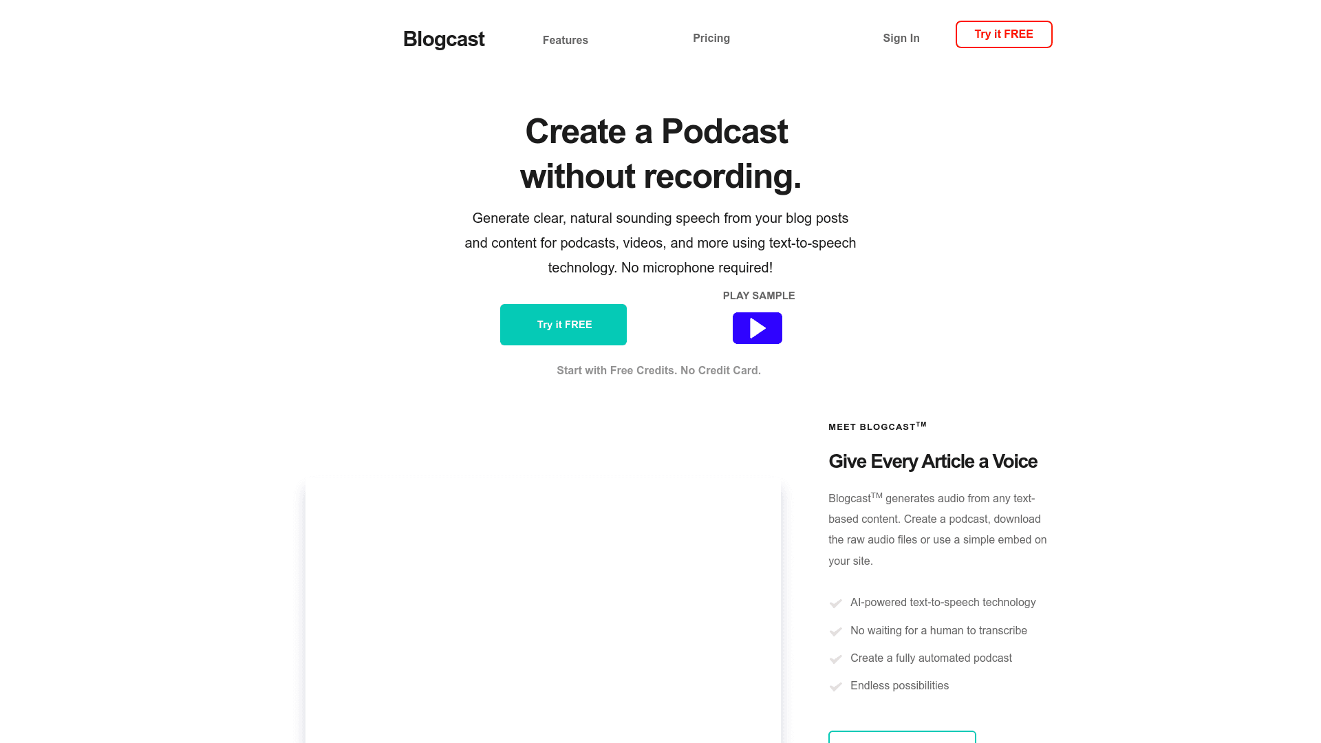 Blogcast landing page screenshot