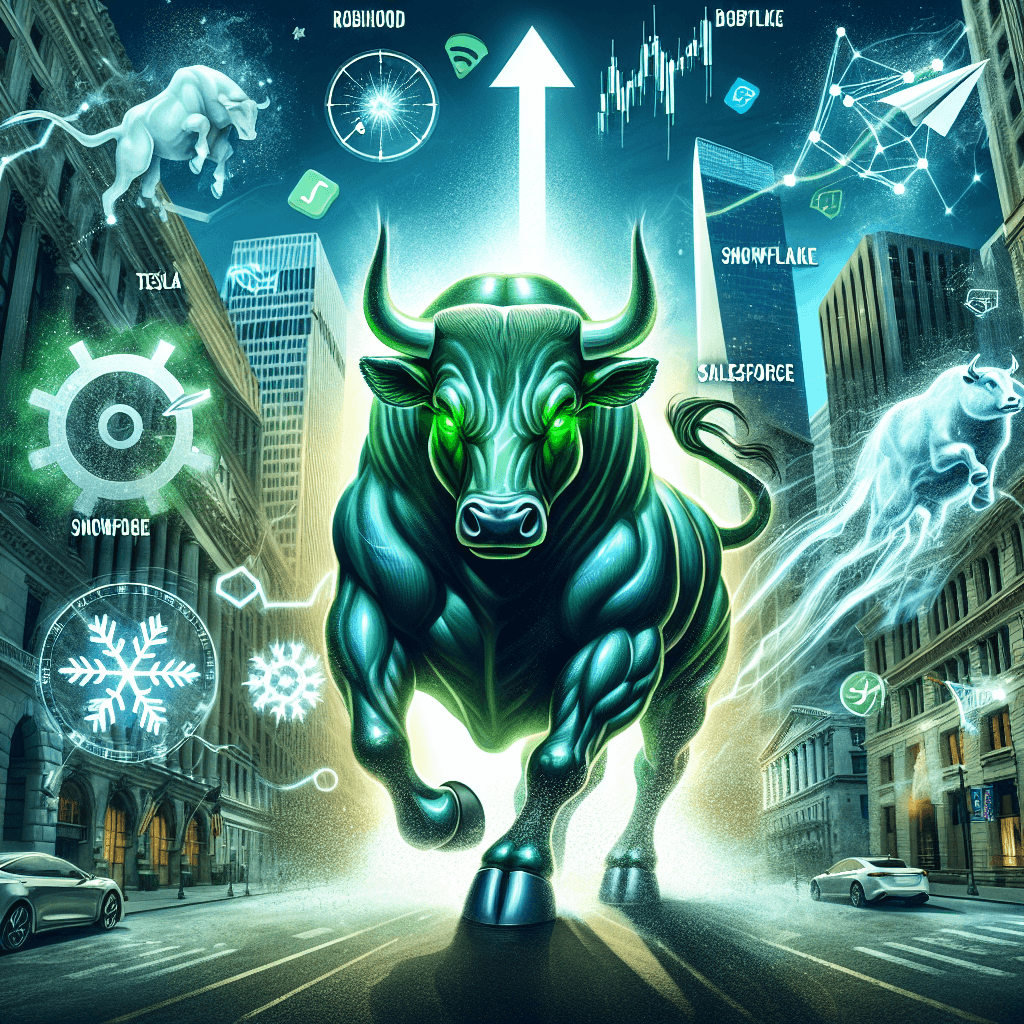 Bull on Wall Street: Dow Jones Surges as Tesla and Robinhood Rally, Snowflake and Salesforce Spark with Stellar Earnings!