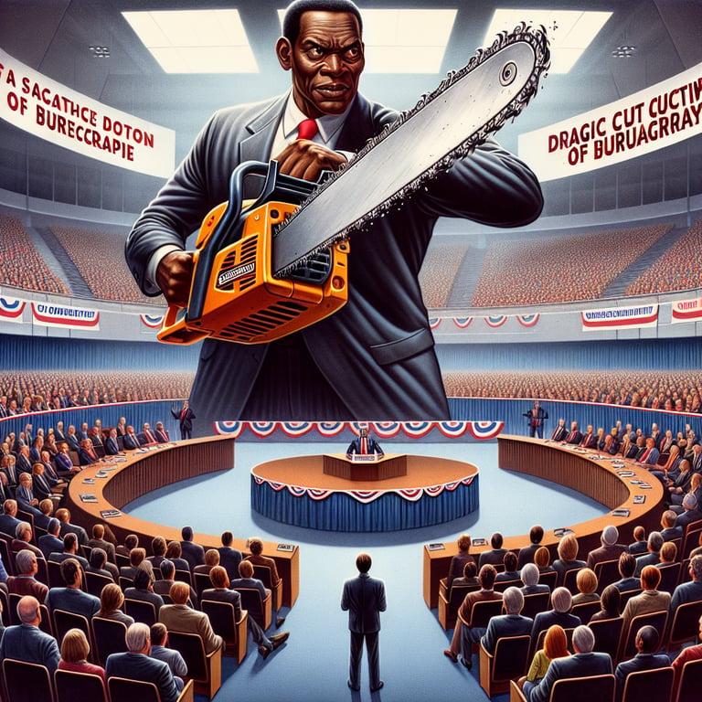 Banner for Elon Musk's Chainsaw Spectacle at CPAC: A Symbol of Bureaucratic Slash