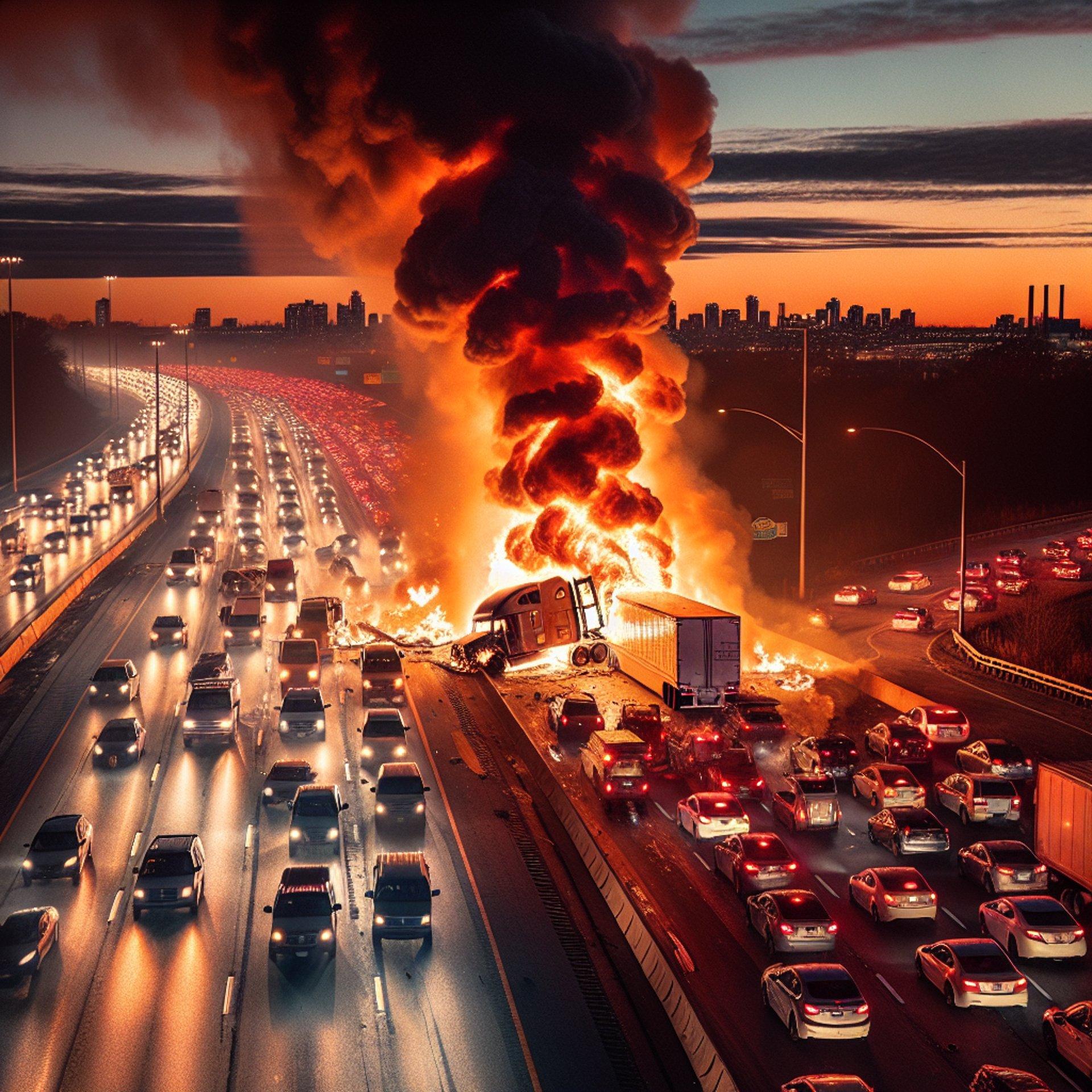Banner for Blaze on the QEW: Tractor-Trailer Inferno Sparks Traffic Turmoil in Hamilton