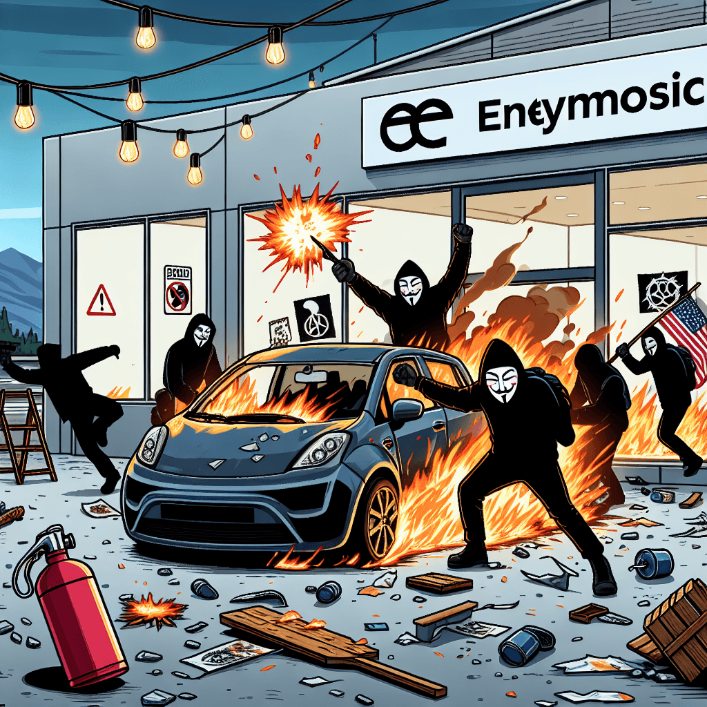 Banner for Tesla Turmoil: Molotov Mayhem and Anti-Musk Graffiti Strike Colorado Dealership