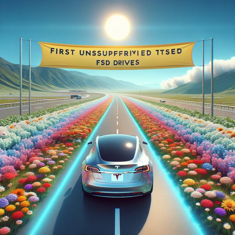 Banner for Tesla Celebrates First Unsupervised FSD Drives with a Splash of Color