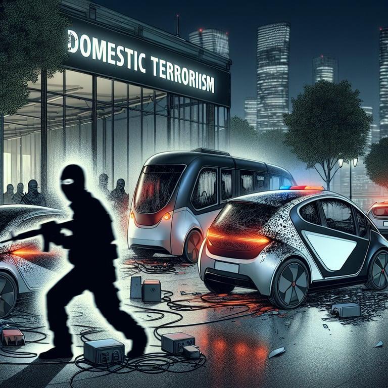 Banner for DC Man Charged in Tesla Vandalism Spree Marked as 'Domestic Terrorism'