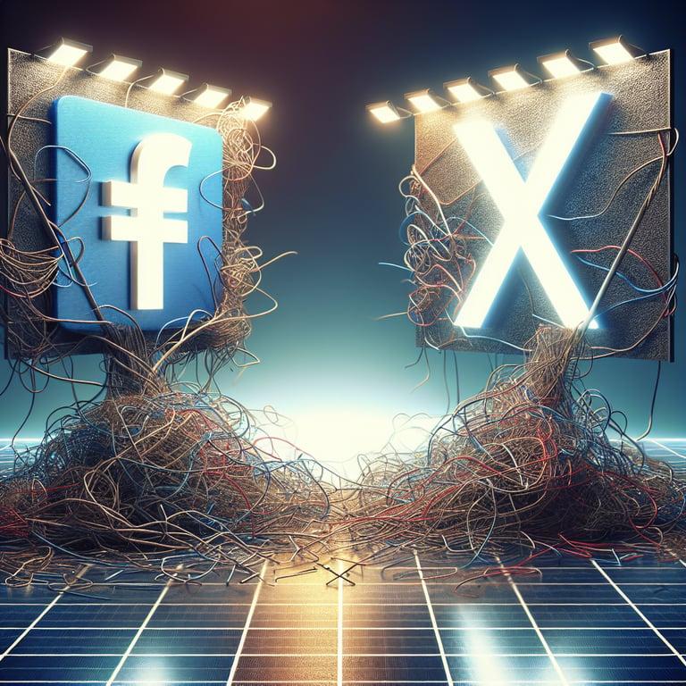 Banner for Meta's Threads vs. Elon Musk's X: A Link Showdown in Social Media!