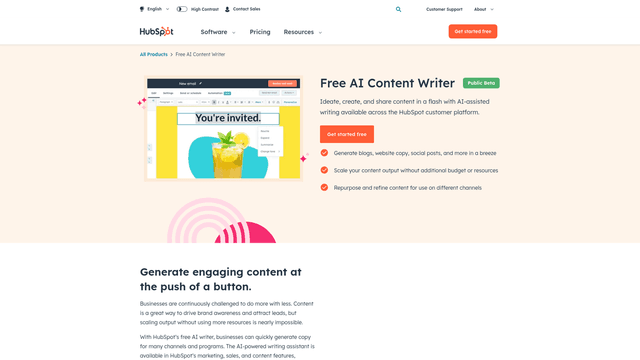 Thumbnail image for AI Content Writer | HubSpot