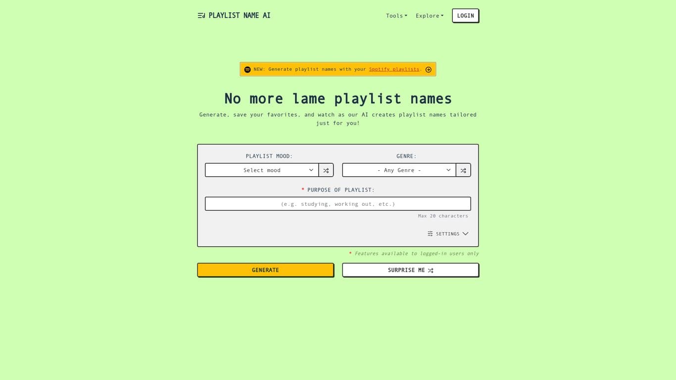PlaylistName AI screenshot