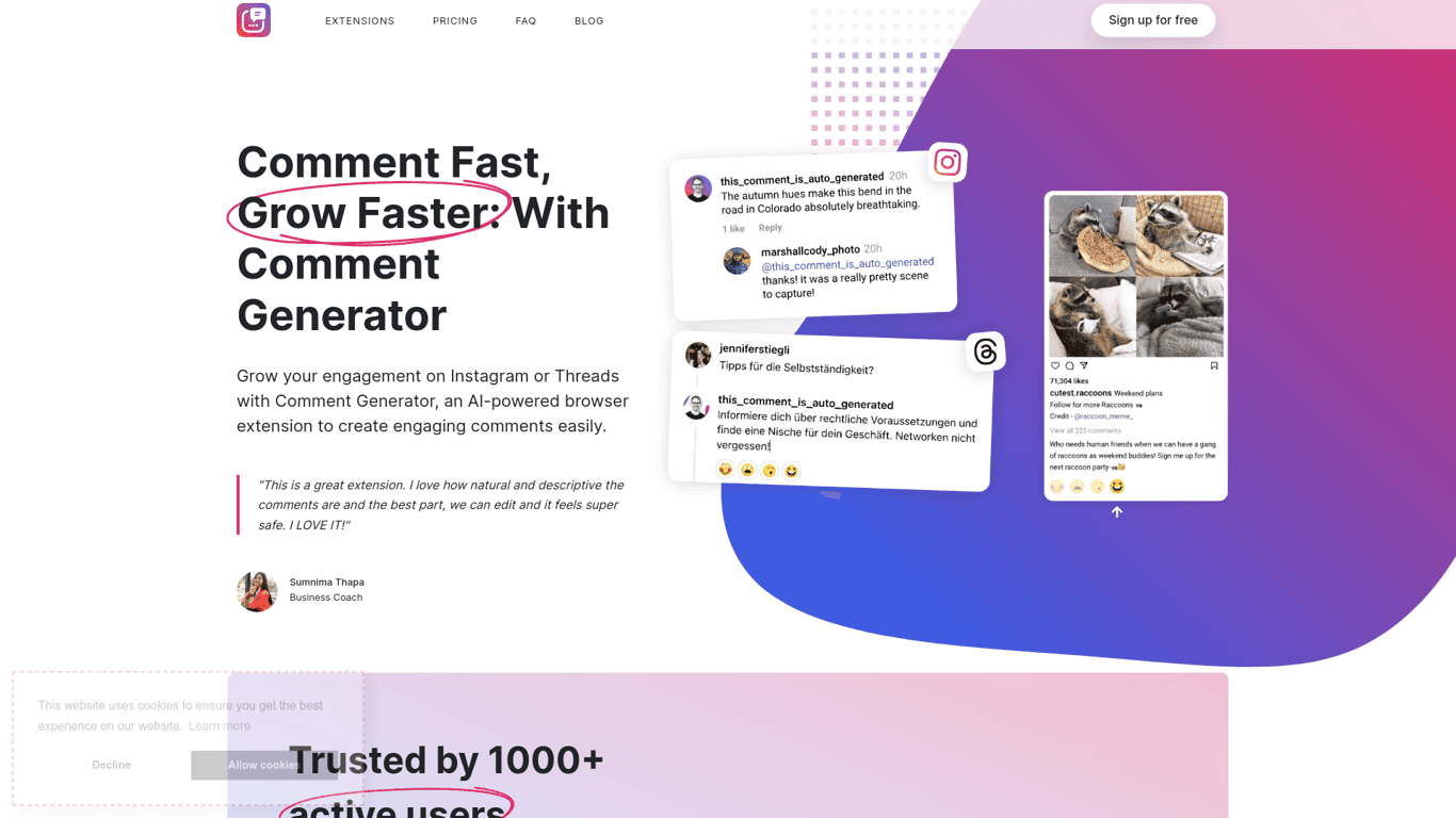 Comment Generator for Instagram screenshot