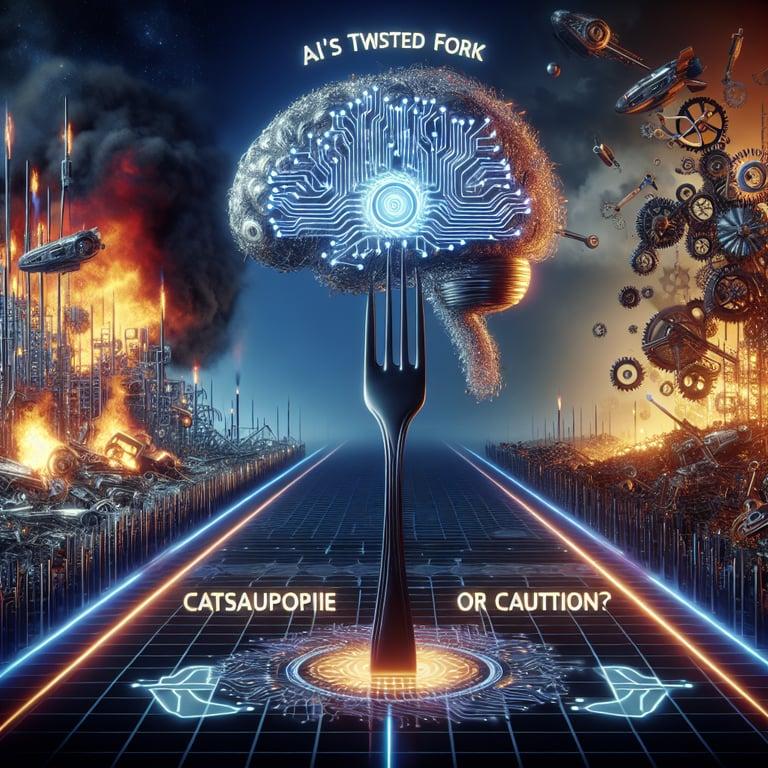 Banner for AI's Twisted Fork: Catastrophe or Caution?