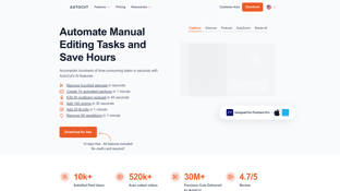 AutoCut landing page screenshot