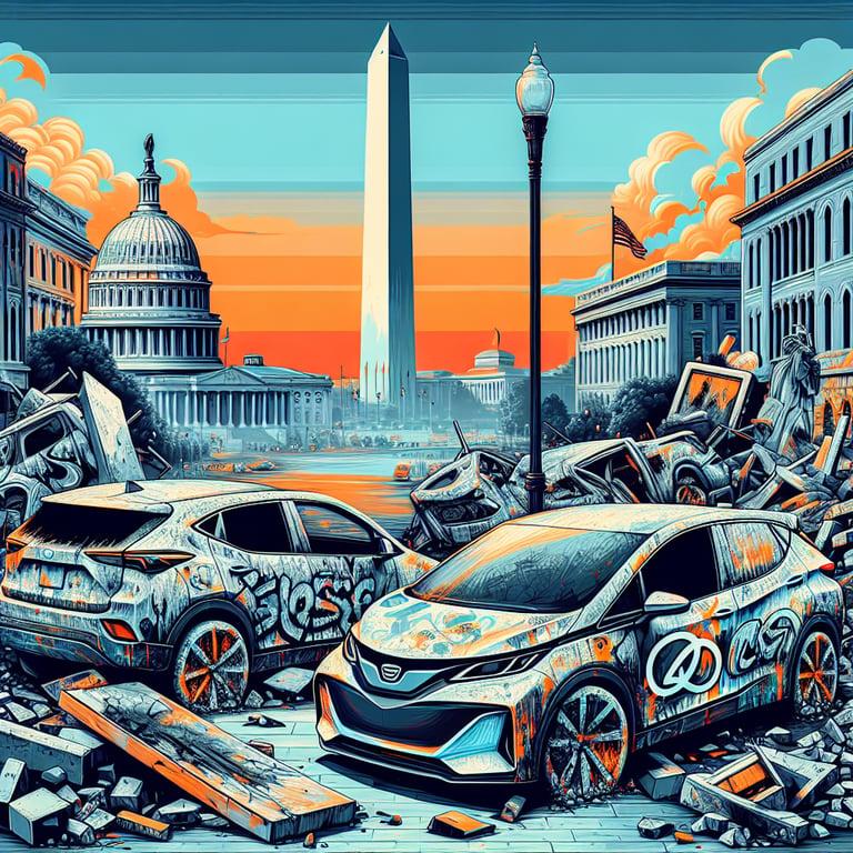 Banner for Tesla Vehicles Defaced in D.C.: Vandalism or Political Statement?