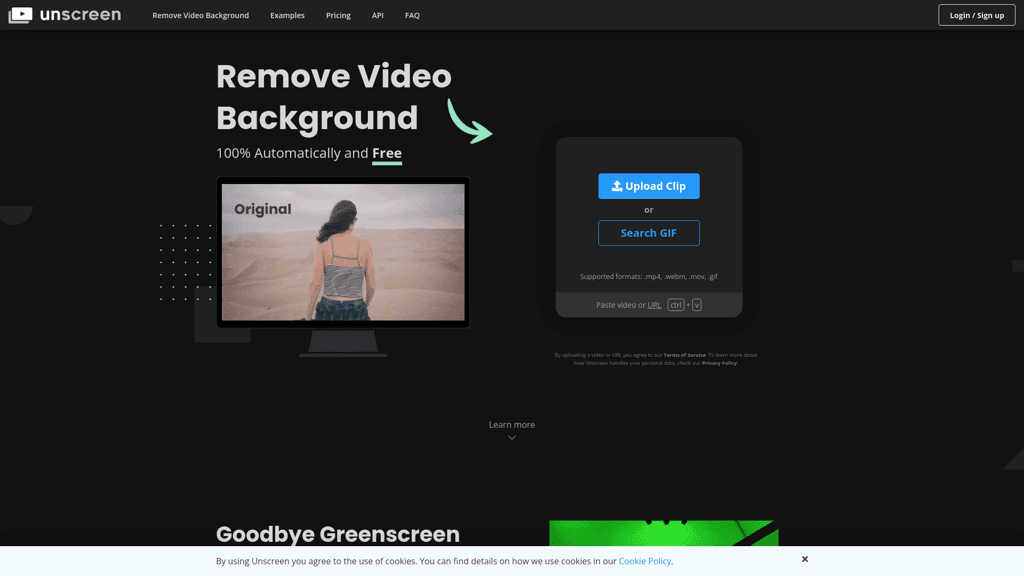 Unscreen landing page screenshot