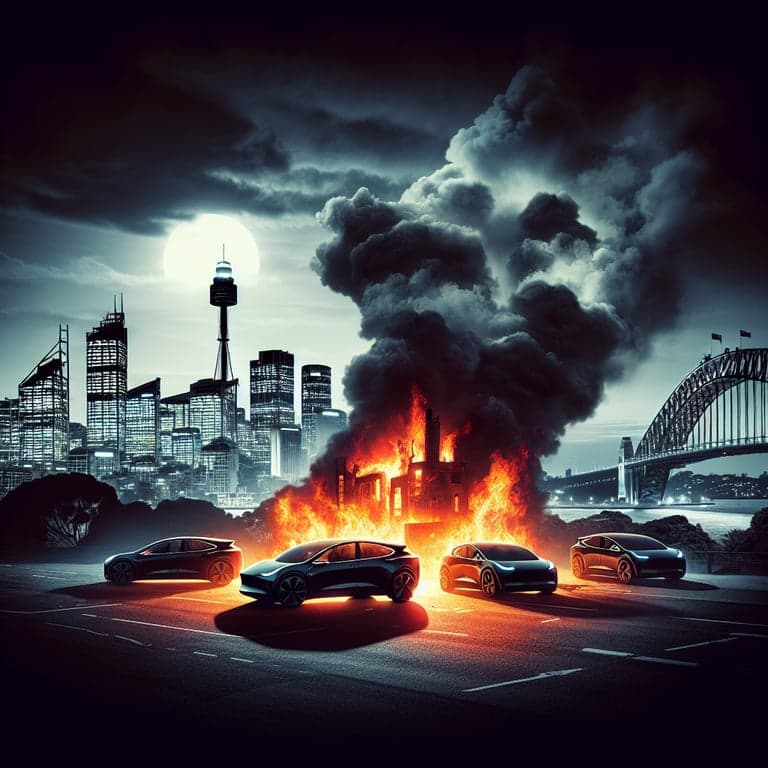 Banner for Tesla Showroom in Sydney Torched in Suspected Arson