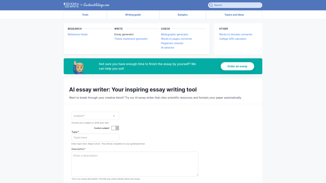 CustomWritings AI Essay Writer screenshot