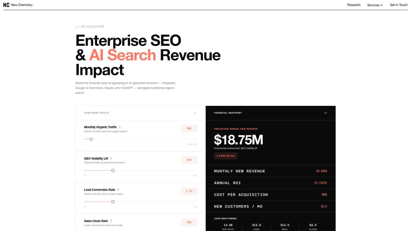 Enterprise AI Search & SEO ROI Calculator screenshot