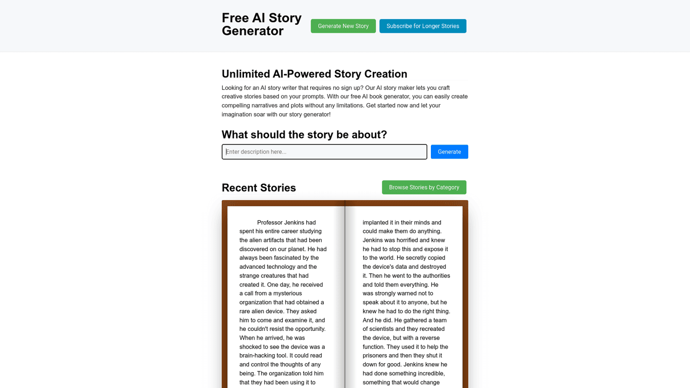 Best Free AI Story Generator screenshot