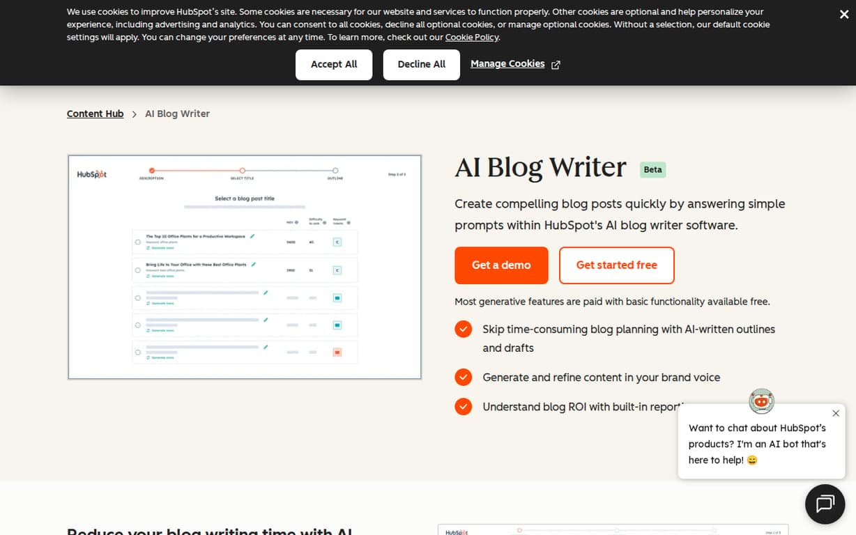 AI Blog Writer | HubSpot screenshot