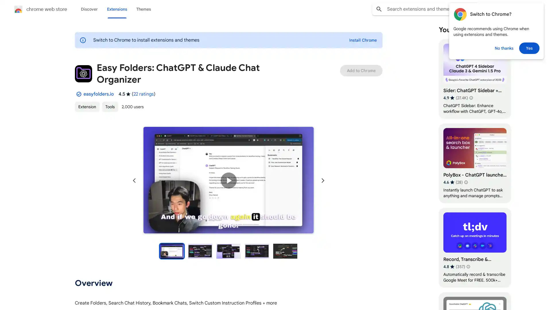 Easy Folders - ChatGPT & Claude Organizer